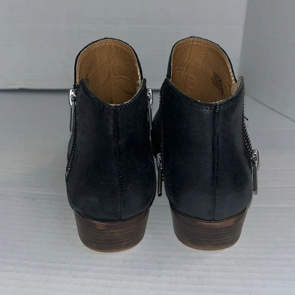 Lucky Brand-8-Black-Burklee-leather, Booties, stacked Heel, ankle boots.